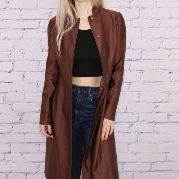 BCBG Maxazria Collection 100% silk brown coat o1 - Picture 5 of 7